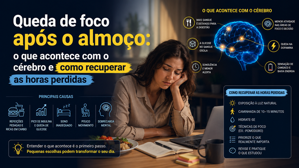 Queda de foco após o almoço: o que acontece com o cérebro e como recuperar as horas perdidas