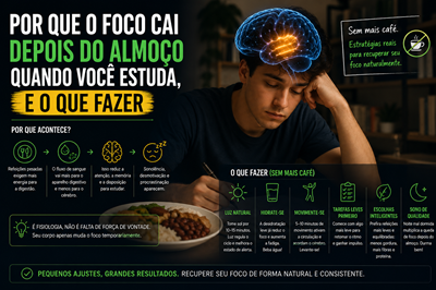 Por que o foco cai depois do almoço quando você estuda, e o que fazer (sem mais café)